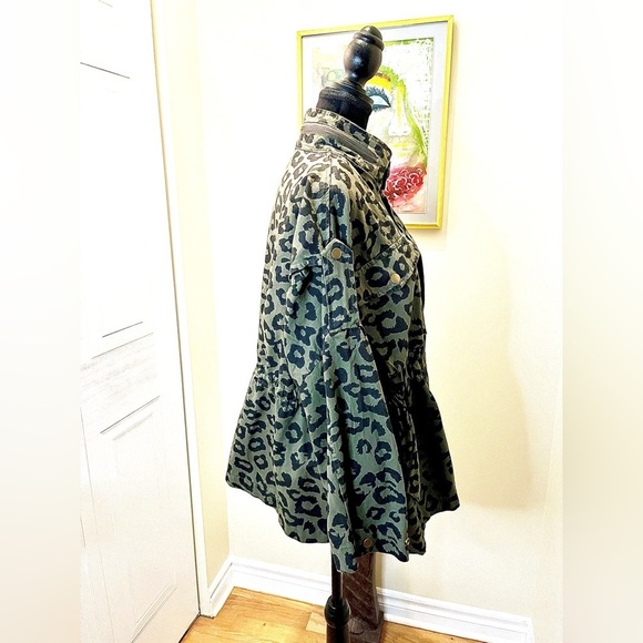 🆕Style hub cheetah print/dark green jkt/cinch waist adj/Pockets/Notchcollar - Picture 5 of 15
